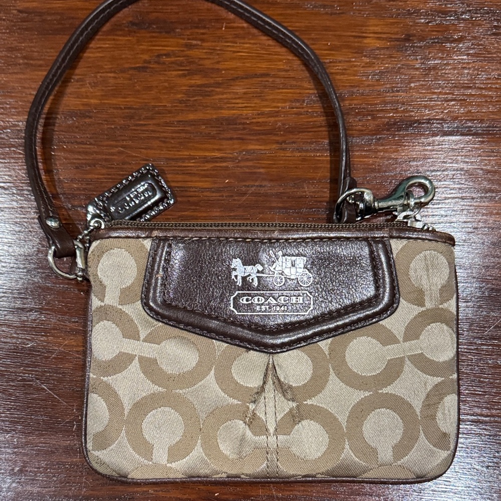 Coach Brown and Tan Signature Wristlet